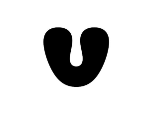 Designed character V in black and white.