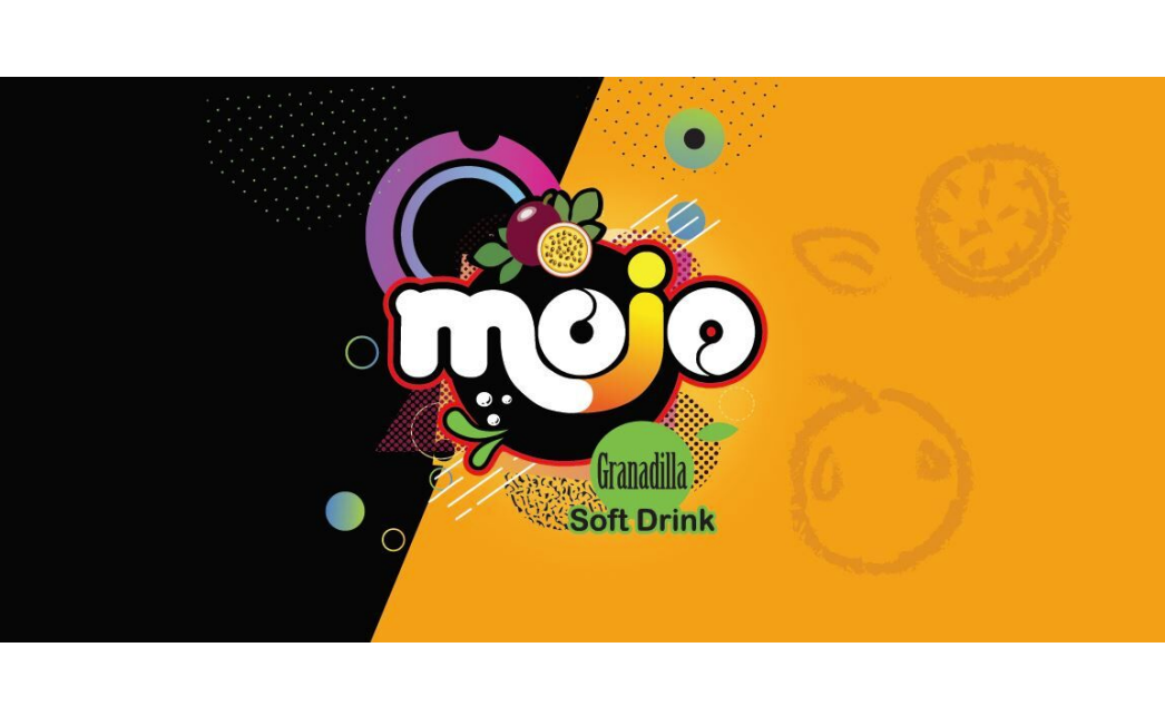 Stylized word Mojo Granadilla in white on black and yellow background.
