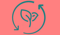 A leaf-like image inside two circular arrows pointing the same direction.