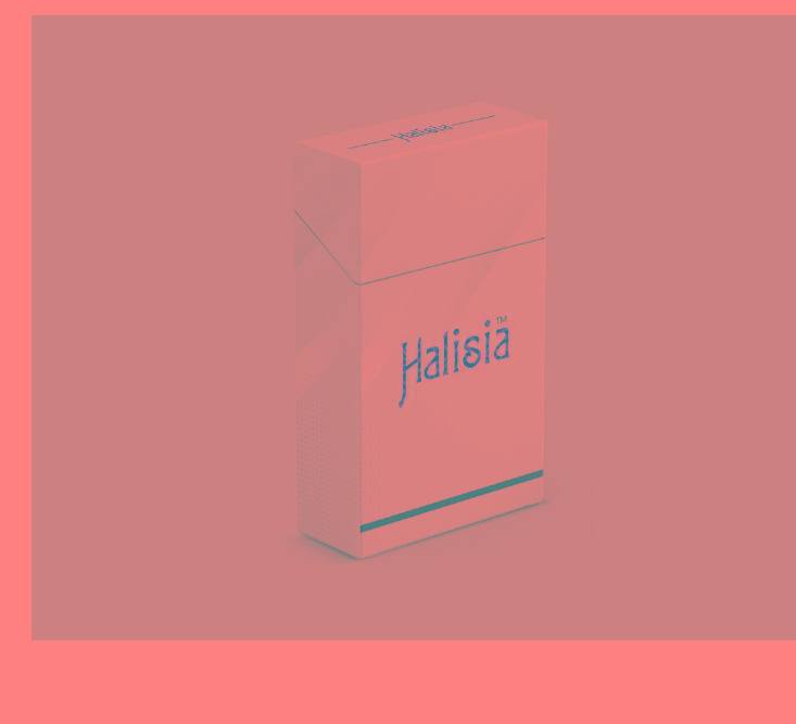Stylized word, Halisia in maroon on a white background.