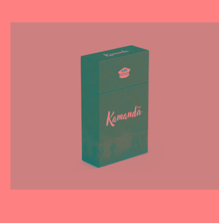Stylized word, Kamanda in white on a green background.