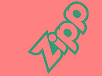 Stylized word Zipp in blue and white.