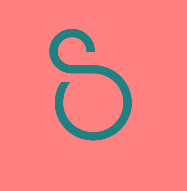 Stylized letter, S in black and white.