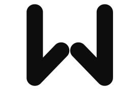 Stylized character W in black and white.