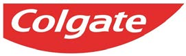 Stylized word Colgate in white placed in red back ground.