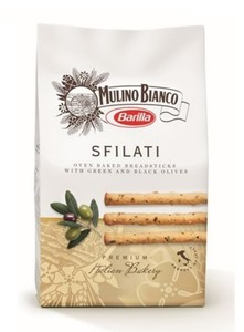 MULINO BIANCO BARILLA SFILATI OVEN BAKED BREADSTICKS WITH GREEN AND BLACK OLIVES PREMIUM ITALIAN BAKERY PRODUCT OF ITALY NET WT 7.05 OZ (200ge)