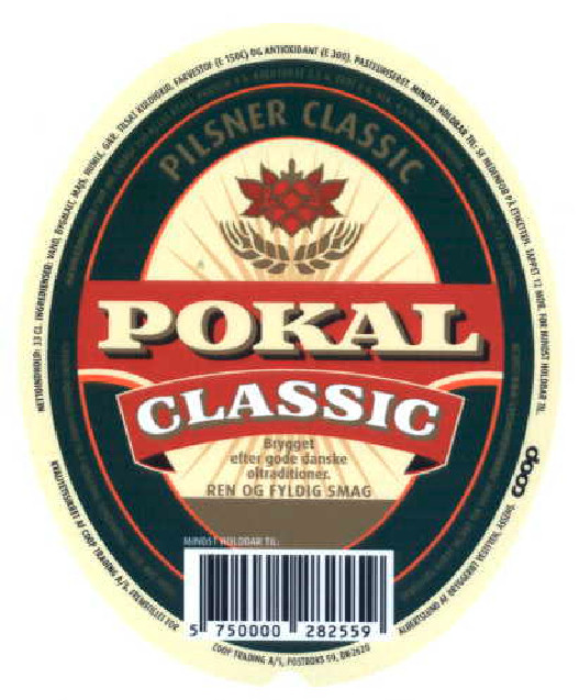 POKAL CLASSIC PILSNER CLASSIC BRYGGET EFTER GODE DANSKE ØLTRADITIONER REN OG FYLDIG SMAG