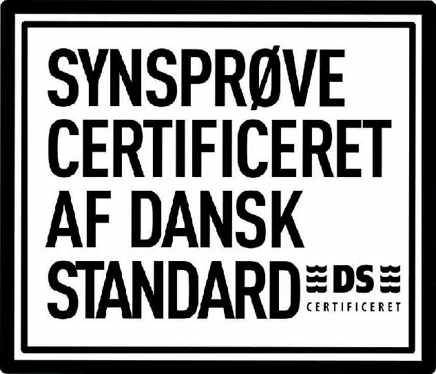 SYNSPRØVE CERTIFICERET AF DANSK STANDARD DS CERTIFICERET