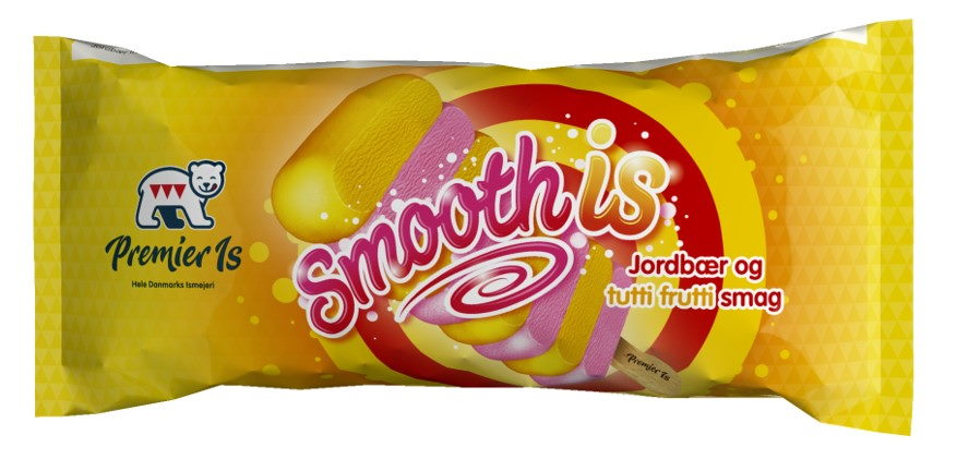 Smoothis Jordbær og tutti frutti smag Premier Is Hele Danmarks Ismejeri