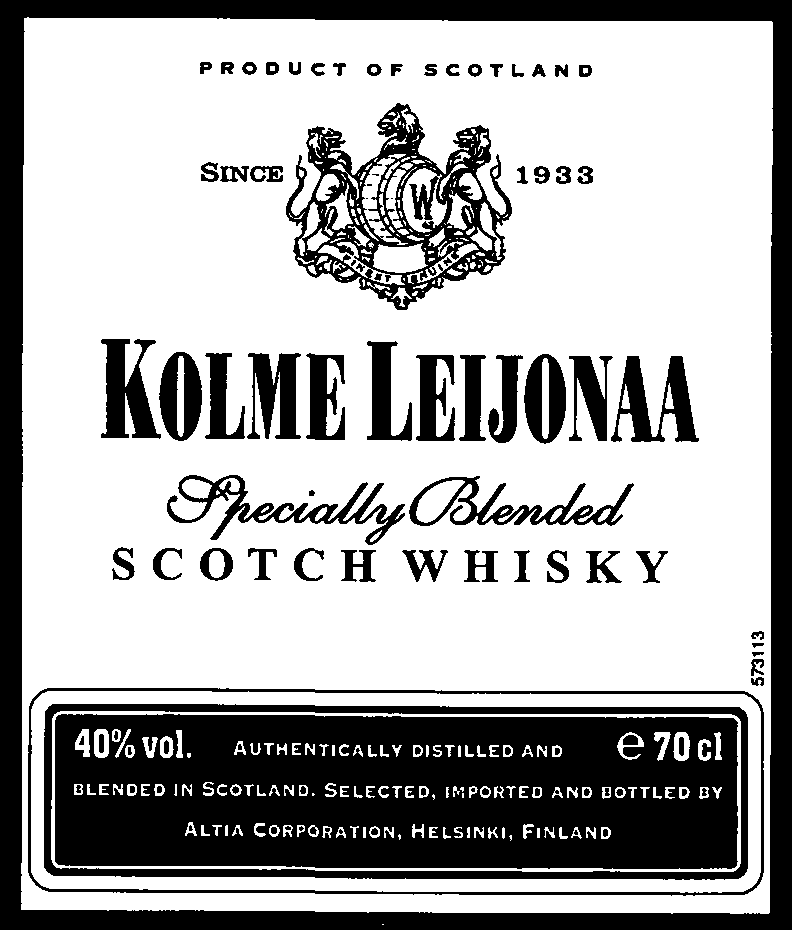 KOLME LEIJONAA Specially Blended SCOTCH WHISKY