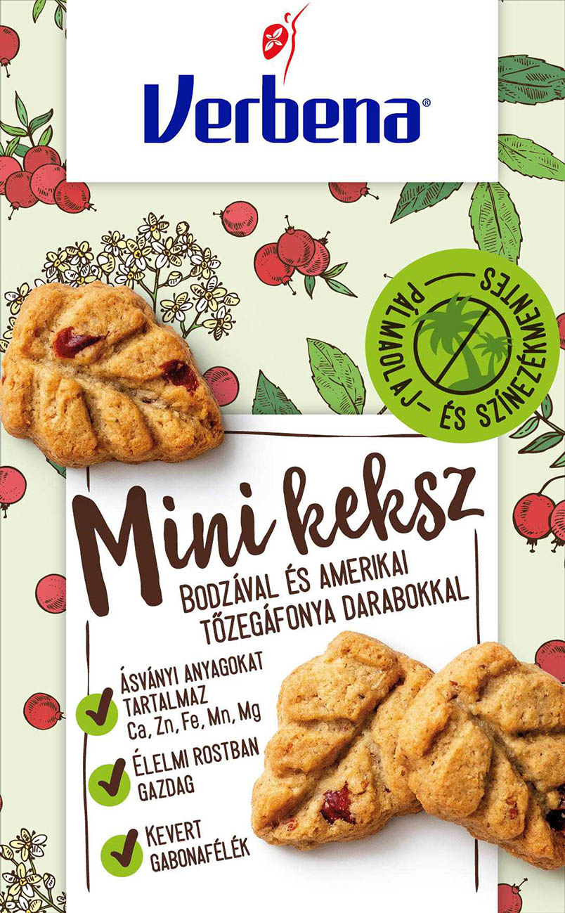Verbena Mini keksz BODZÁVAL ÉS AMERIKAI TŐZEGÁFONYA DARABOKKAL