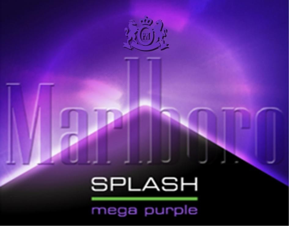 MARLBORO SPLASH MEGA PURPLE Label (w/rooftop device, PM crest and halo effect)