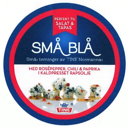 SMÅ BLÅ Små terninger av TINE Normanna MED ROSÉPEPPER, CHILI & PAPRIKA I KALDPRESSET RAPSOLJE