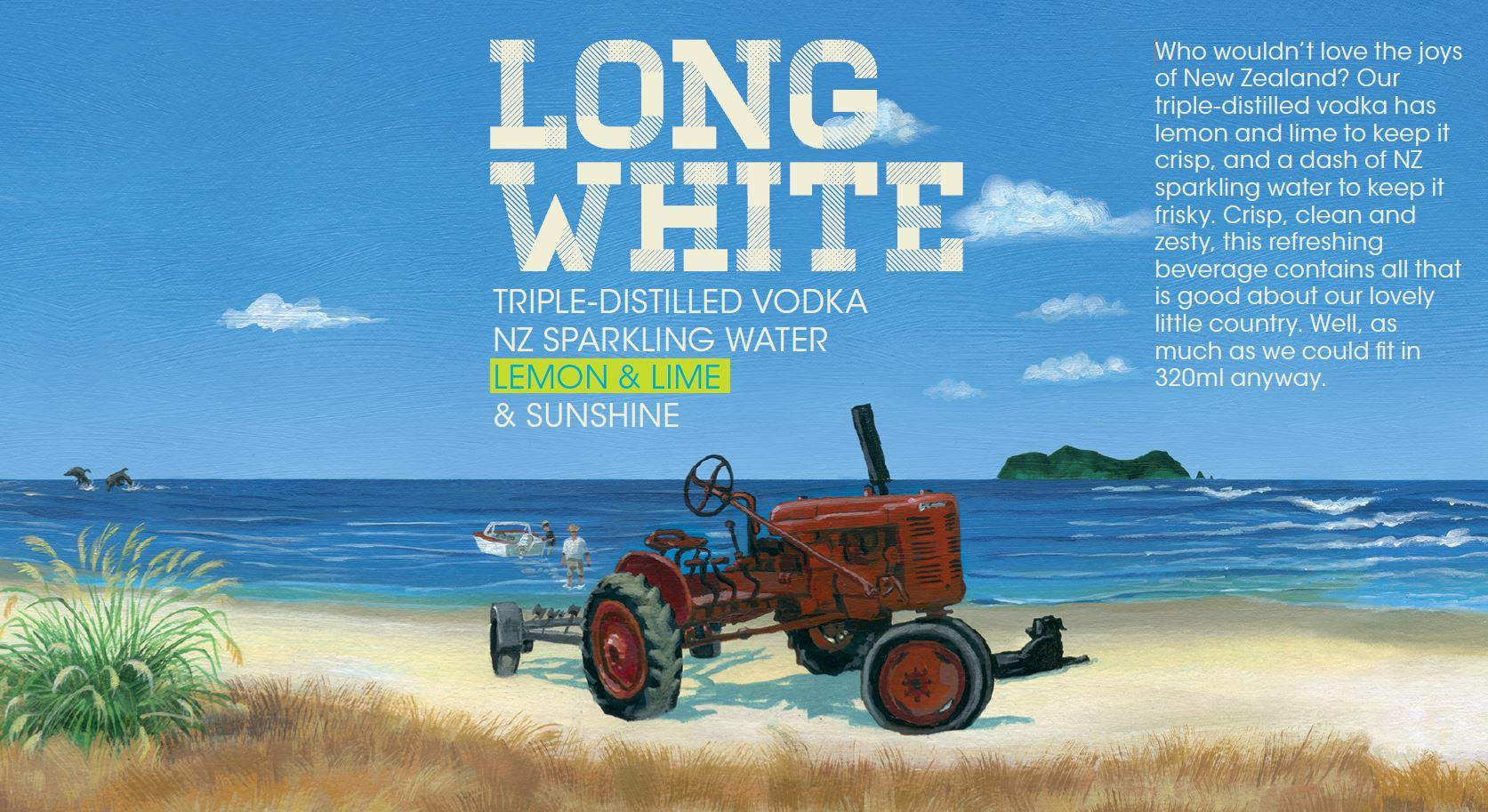 LONG WHITE TRIPLE-DISTILLED VODKA NZ SPARKLING WATER LEMON & LIME & SUNSHINE