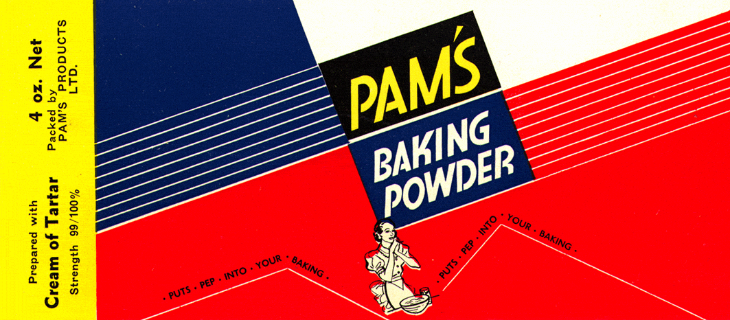 PAM'S BAKING POWDER PUTS PEP INTO YOUR BAKING PAM'S CUSTARD POWDER BANANA PACKED BY PAM'S PRODUCTS LTD PREPARED WITH CREAM OF TARTAR