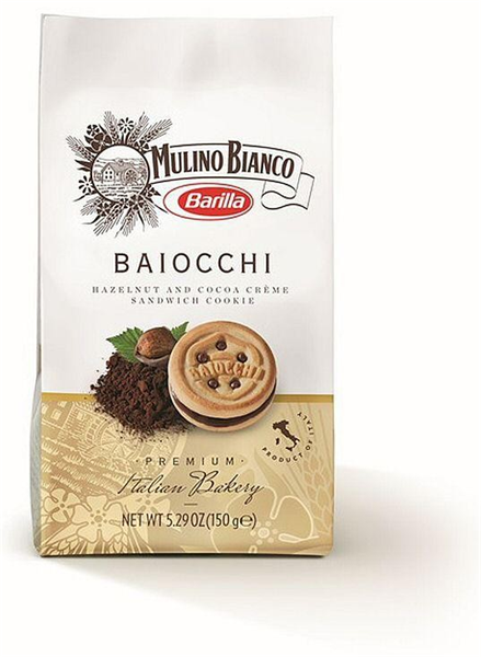 MULINO BIANCO Barilla BAIOCCHI HAZELNUT AND COCOA CRÈME SANDWICH COOKIE PREMIUM Italian Bakery PRODUCT OF ITALY